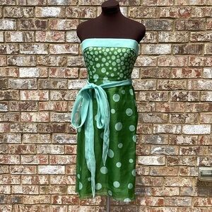 green silk polka dot dress Women's Let It Play Out Green Knit Contrast Detail V-Neck Short Sleeve Midi Dress | Size: L